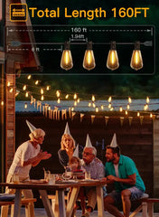 160FT ST38 Warm White Outdoor Patio Lights (80 Bulbs, IP45 Waterproof, Connectable, 2200k)