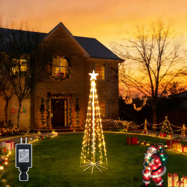 Ollny 170 LED 6ft-High Warm White Christmas Tree Lights For Light Show (8 Modes, IP65 Waterproof, Clear Wire, Plug In)