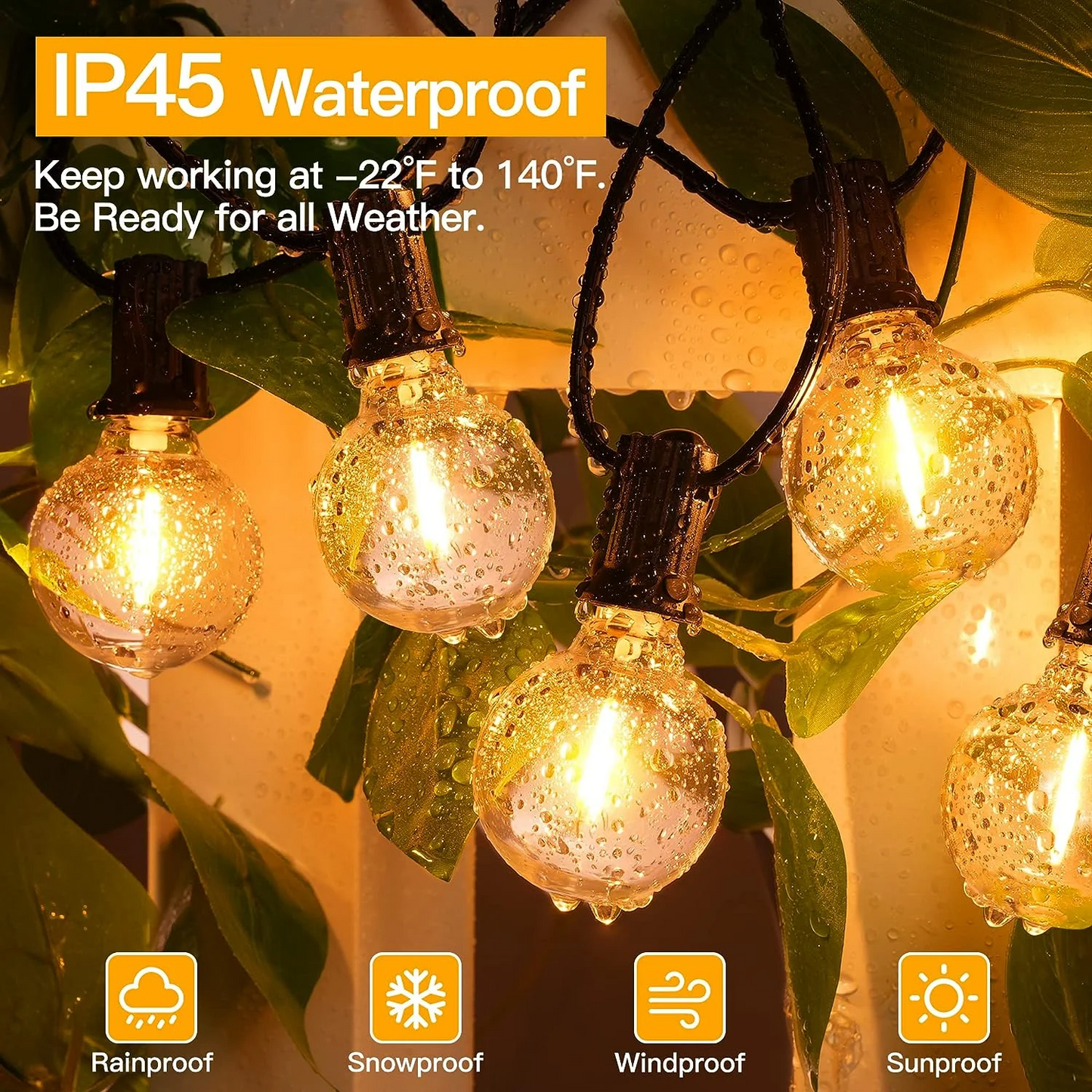 
                  
                    Ollny 50/100/150FT Outdoor String Lights, Waterproof Shatterproof Patio Lights Connectable with 27/53/79 Edison LED Bulbs Plug in for Porch,Garden,Bistro,Backyard,Camping
                  
                