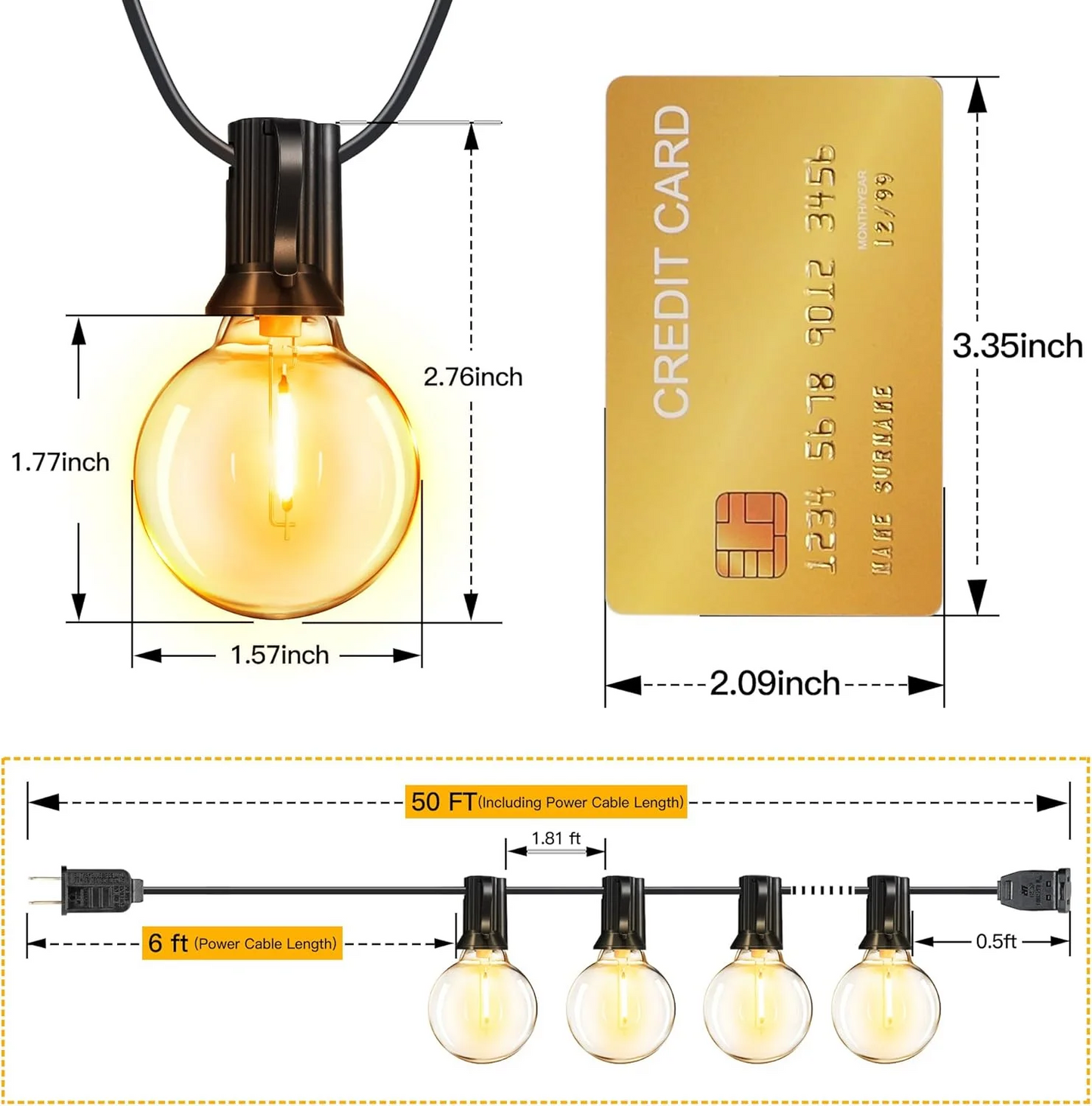 
                  
                    Ollny 50/100/150FT Outdoor String Lights, Waterproof Shatterproof Patio Lights Connectable with 27/53/79 Edison LED Bulbs Plug in for Porch,Garden,Bistro,Backyard,Camping
                  
                
