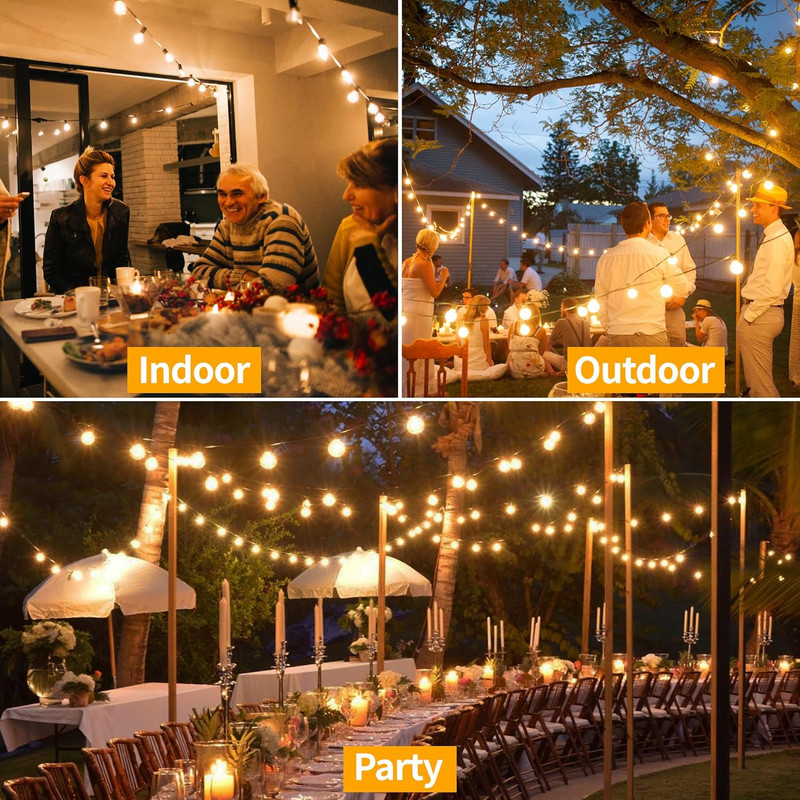 
                  
                    Ollny 50/100/150FT Outdoor String Lights, Waterproof Shatterproof Patio Lights Connectable with 27/53/79 Edison LED Bulbs Plug in for Porch,Garden,Bistro,Backyard,Camping
                  
                