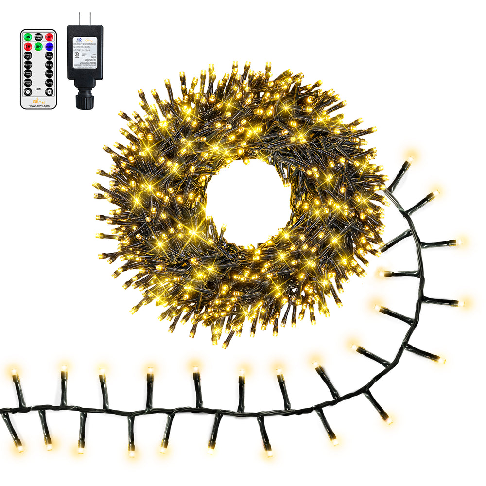 Ollny 20ft 400 LED Cluster Lights Christmas, 8 Lighting Modes with Remote Control Waterproof Indoor Outdoor Xmas Cluster Lights for Decorations