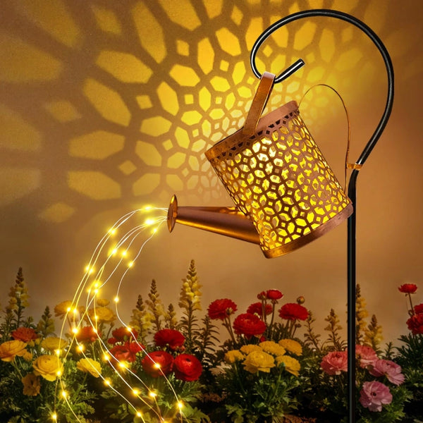 Ollny Beehive Solar Watering Can with Cascading Lights for Outdoor, Yard, Patio, Lawn(Warm White, IP65 Waterproof, 2 Modes)