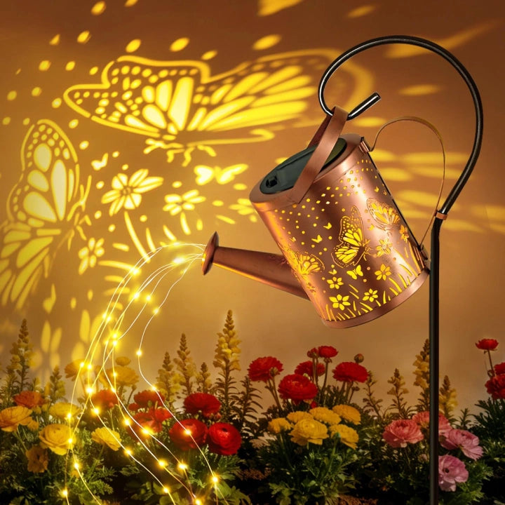 Ollny Butterfly Solar Watering Can with Cascading Lights for Outdoor, Yard, Patio, Lawn(Warm White, IP65 Waterproof, 2 Modes)