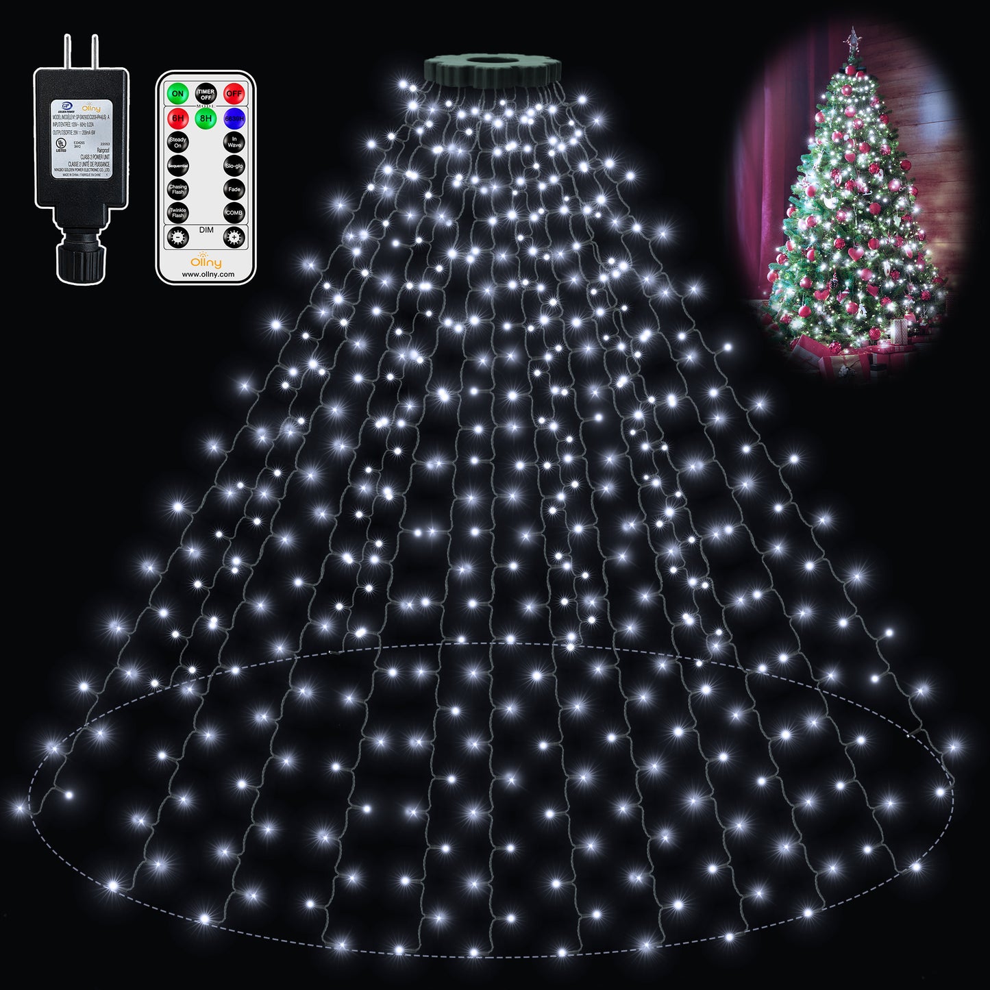 
                  
                    Ollny 400 LED Christmas Tree Lights with Remote Control, 8 Lighting Modes Waterproof Indoor Outdoor Christmas Lights for Decorations, Warm-white/White/Multi-color
                  
                