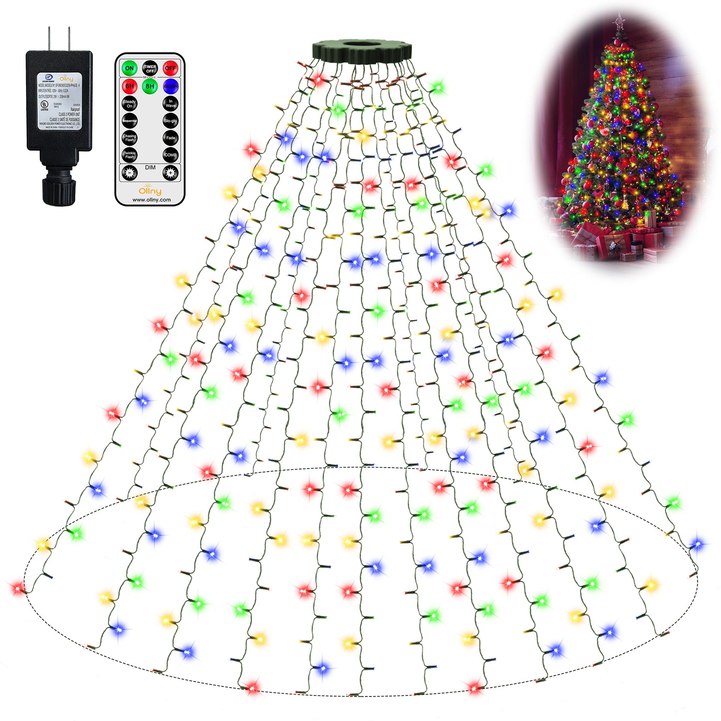 
                  
                    Ollny 400 LED Christmas Tree Lights with Remote Control, 8 Lighting Modes Waterproof Indoor Outdoor Christmas Lights for Decorations, Warm-white/White/Multi-color
                  
                