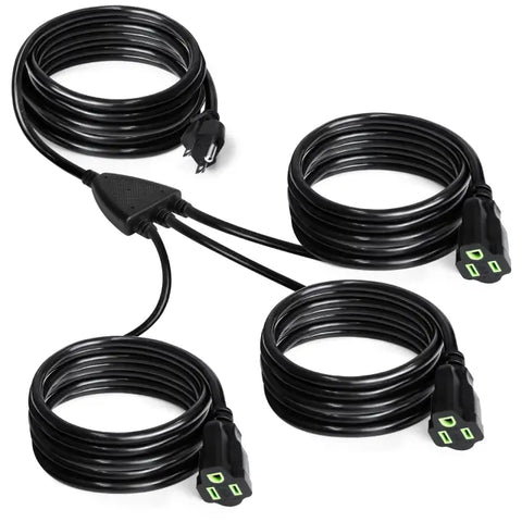 15FT Extension Cord Splitter with Multiple Outlets for Christmas Lights, Indoor, Outdoor