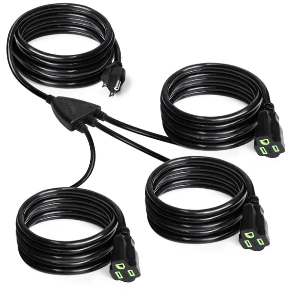 15FT Extension Cord Splitter with Multiple Outlets for Christmas Lights, Indoor, Outdoor