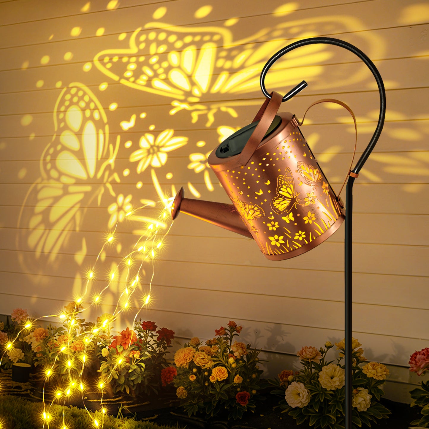 
                  
                    Ollny Solar Watering Can with Lights, Hanging Solar Waterfall LED Lights with Shepherd Hook, Waterproof Outdoor Decor for Patio Yard Pathway Backyard
                  
                