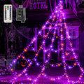 Ollny 454 LED 17.4ft Halloween Spider Web Lights (Purple & Orange, Green Cable, 8 Modes, IP67)