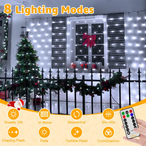 Ollny 210 LED 10*7ft Cool White Outdoor Net Lights (Green wire, IP67 Waterproof, Connectable)