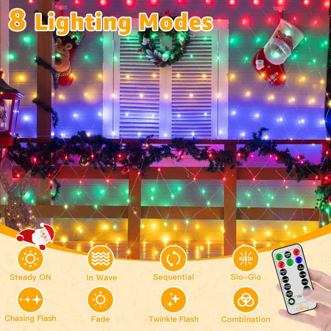 210 LED 10*7ft Multicolor IP67 Net Lights (Clear Cable, Plug in, 8 Modes, Connectable)