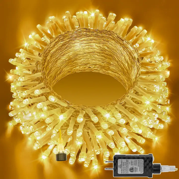 200 LED 60ft Warm White Connectable String Lights (Clear Cable, Plug in, 8 Modes)