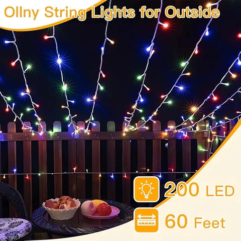 200 LED 60ft Multicolor Connectable String Lights (IP44 Waterproof, Plug in, 8 Modes)