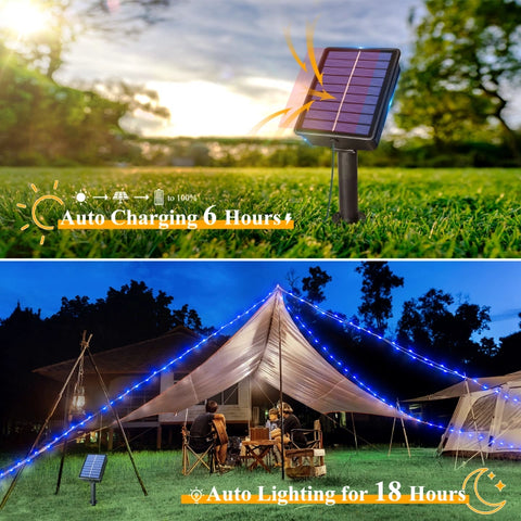 Ollny 200 LED 66ft Blue Solar String Lights (2 Packs, Solar Power, 8 Modes, IP67 Waterproof)