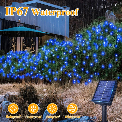 Ollny 200 LED 66ft Blue Solar String Lights (2 Packs, Solar Power, 8 Modes, IP67 Waterproof)