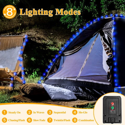Ollny 200 LED 66ft Blue Solar String Lights (2 Packs, Solar Power, 8 Modes, IP67 Waterproof)