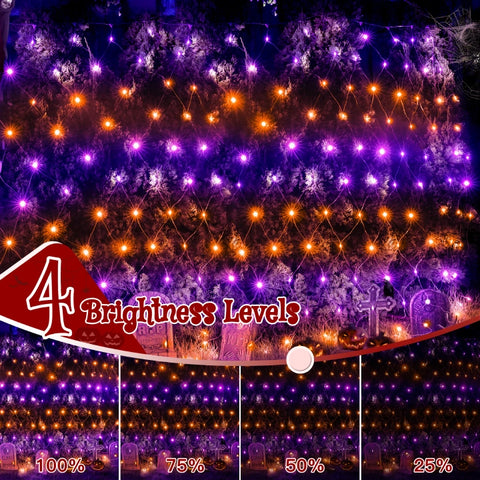 Ollny 200 LED 9.8ft*6.6ft Purple&Orange Halloween Net Lights (Clear wire, IP67 Waterproof, 8 Modes)