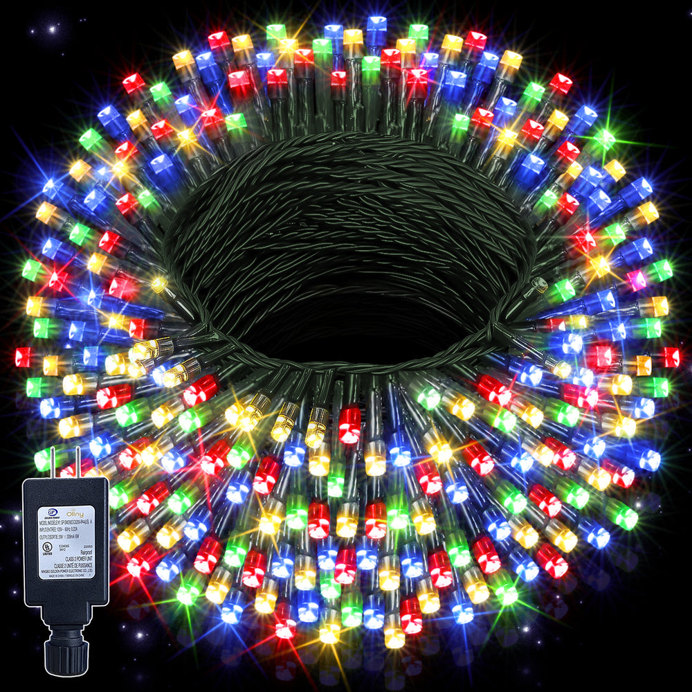 Ollny 66ft 200 LED Christmas String Lights, 8 Lighting Modes 3 Timing Waterproof Indoor Outdoor Christmas Lights for Party Garden Holiday, Multicolor