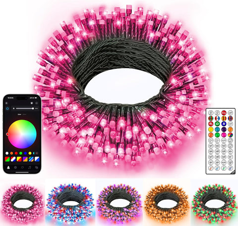 Ollny Smart Christmas Lights, 200 LED 66ft Christmas Tree Lights for House, Pathway, Tree(Green Cable, APP Control, RGB 16M Colors, Programmable)