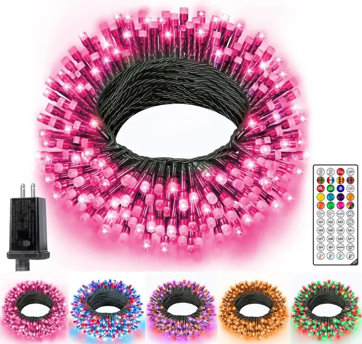 Ollny 200 LED 66ft Christmas RGB String Lights (Green Cable, Connectable, 130 Modes)