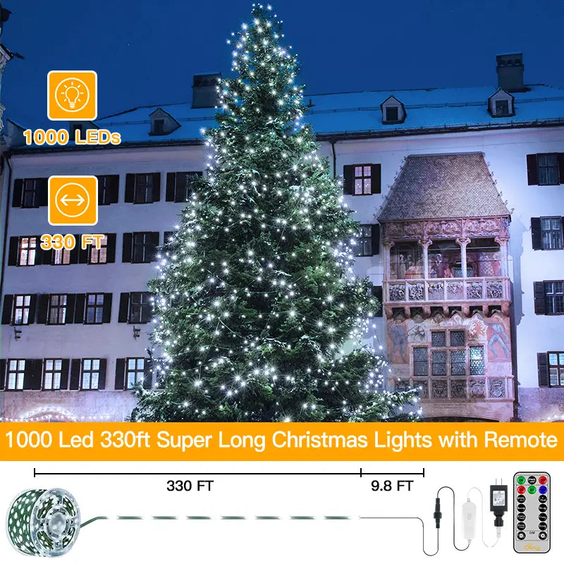 Outdoor Christmas String Lights, 66 FT 200 LED Christmas Lights with Remote  Control 8 Modes Timer Memory, Christmas Tree Lights IP67 Waterproof for