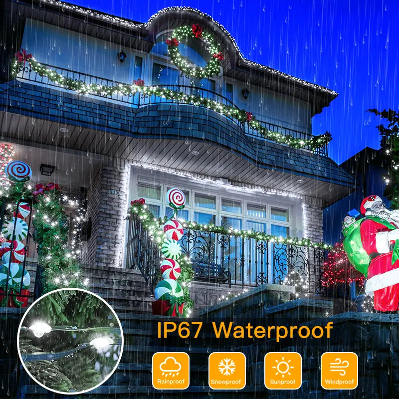 Waterproof Outdoor Christmas Lights 330ft Cool White Green Wire Ollny