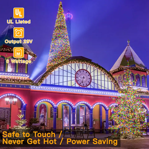 Ollny's 1000 leds multicolor Christmas lights are safe to touch, never get hot and power saving
