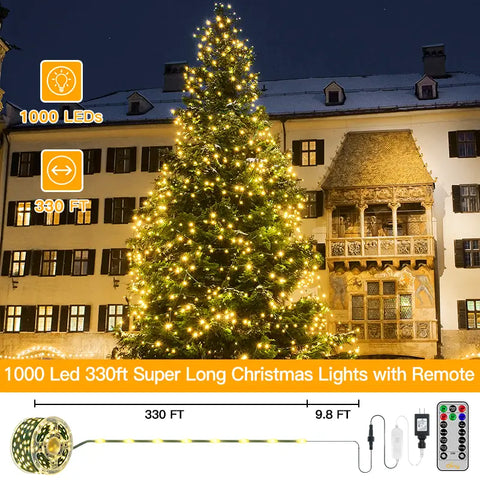 Length instructions for Ollny's 1000 leds warm white Christmas lights