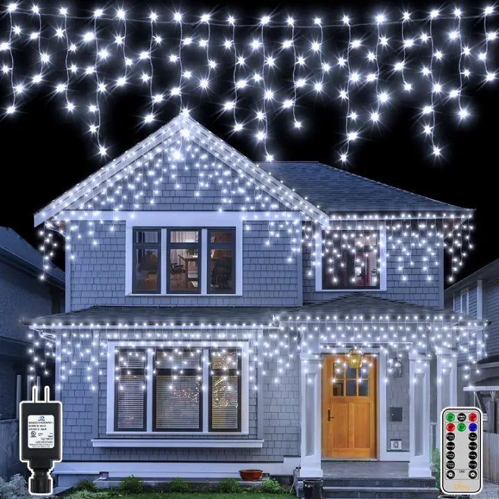 Cool White Icicle Lights 720 LED 60ft Connectable Ollny