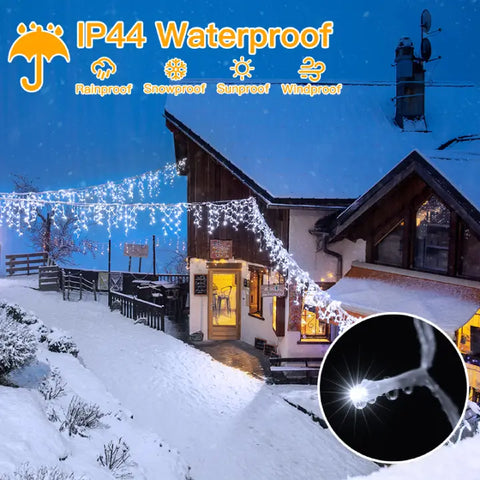 Ollny's 720 leds cool white icicle lights are IP44 waterproof
