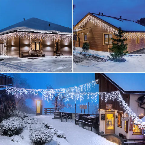 Ollny's 720 leds cool white icicle lights for outdoor use to creat holiday atmosphere