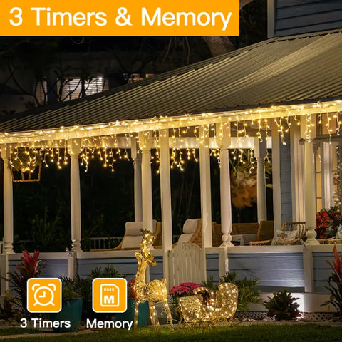 Ollny's 720 leds warm white icicle lights with 3 timers and memory function