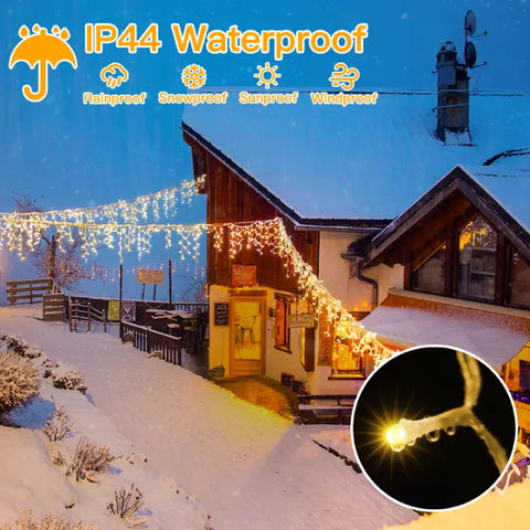 Ollny's 720 leds warm white icicle lights are IP44 waterproof