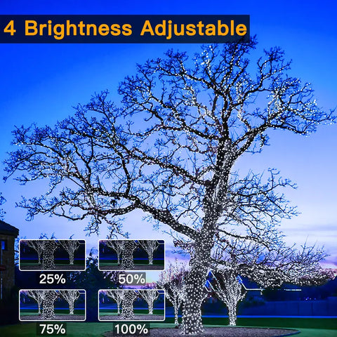 Ollny's 800 leds cool white IP67 waterproof Christmas lights with 4 brightness levels