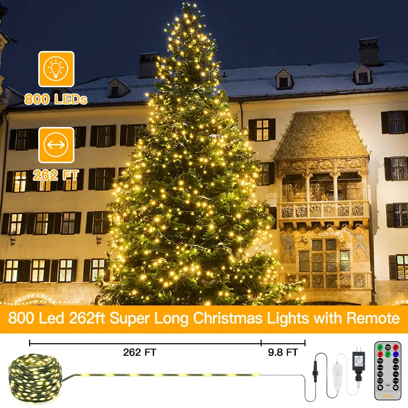 Length instructions for Ollny's 800 leds warm white IP67 waterproof Christmas lights