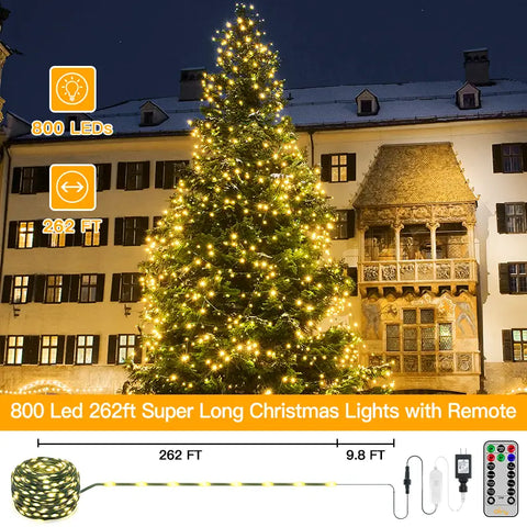 Length instructions for Ollny's 800 leds warm white IP67 waterproof Christmas lights