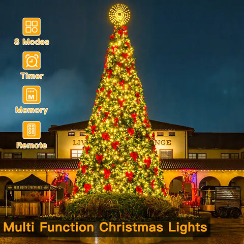 Ollny's 800 leds warm white IP67 waterproof Christmas lights with 8 lighting modes, memory function and 3 timer function