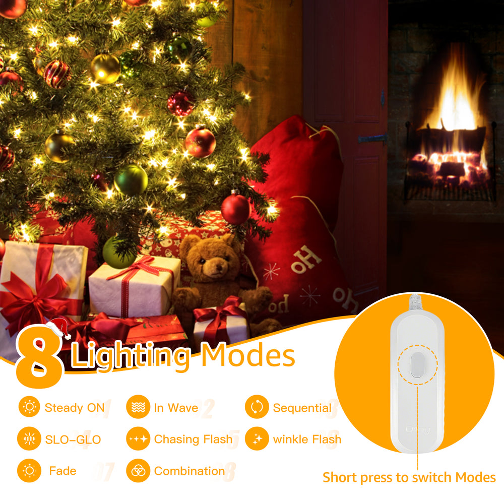 
                  
                    Ollny 200 LED Christmas Tree Lights, 8 Lighting Modes 3 Timing Waterproof Indoor Outdoor Fairy Christmas Tree Lights for Decorations, Warm-white
                  
                