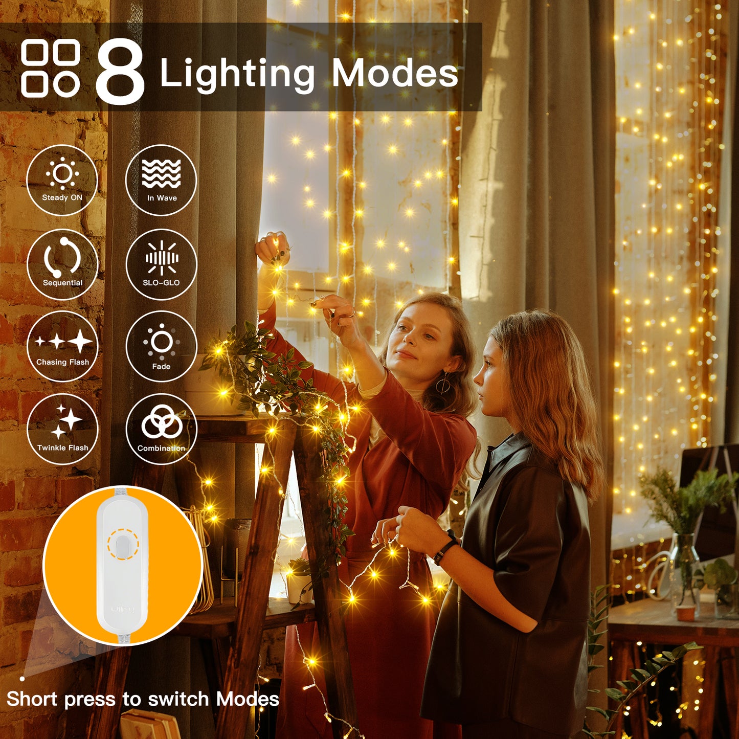 
                  
                    Ollny 66ft 200 LED Christmas String Lights, 8 Lighting Modes 3 Timing Waterproof Indoor Outdoor Christmas Lights for Holiday Decorations, Warm-white
                  
                