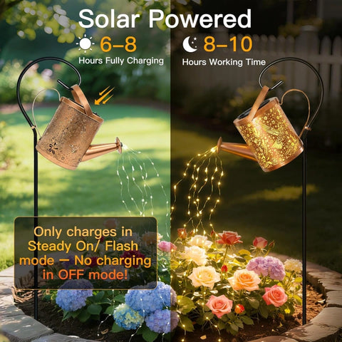 Ollny Hummingbird Solar Watering Can with Cascading Lights for Outdoor, Yard, Patio, Lawn(Warm White, IP65 Waterproof, 2 Modes)