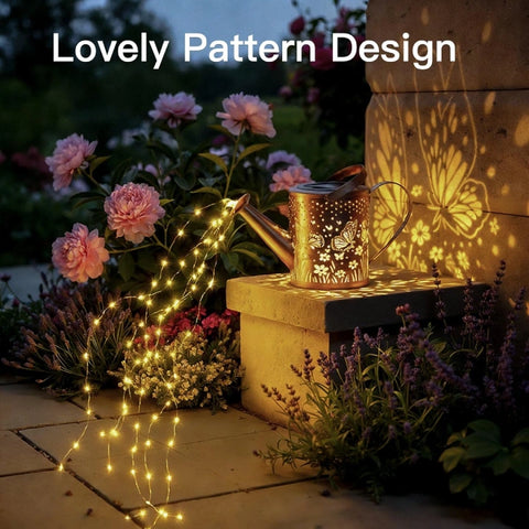 Ollny Butterfly Solar Watering Can with Cascading Lights for Outdoor, Yard, Patio, Lawn(Warm White, IP65 Waterproof, 2 Modes)