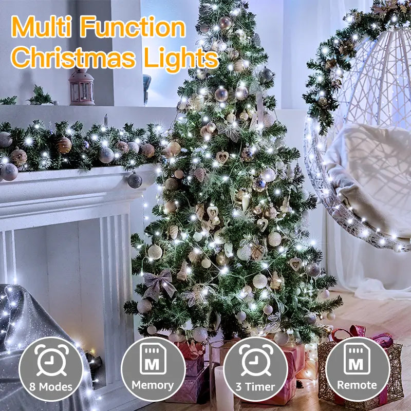 Multi Function Christmas Lights Cool White 262ft Clear Wire | Ollny