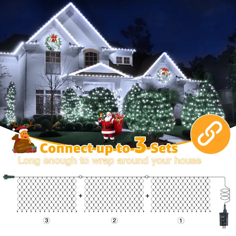 Ollny 210 LED 10*7ft Cool White Outdoor Net Lights (Green wire, IP67 Waterproof, Connectable)