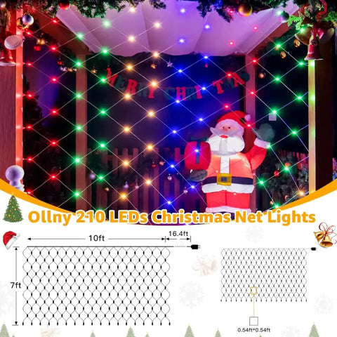 210 LED 10*7ft Multicolor IP67 Net Lights (Clear Cable, Plug in, 8 Modes, Connectable)