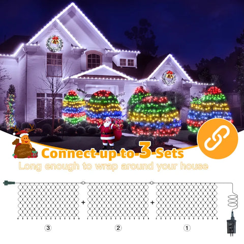 Ollny 210 LED 10*7ft Multicolor Outdoor Net Lights (Green wire, IP67 Waterproof, Connectable)