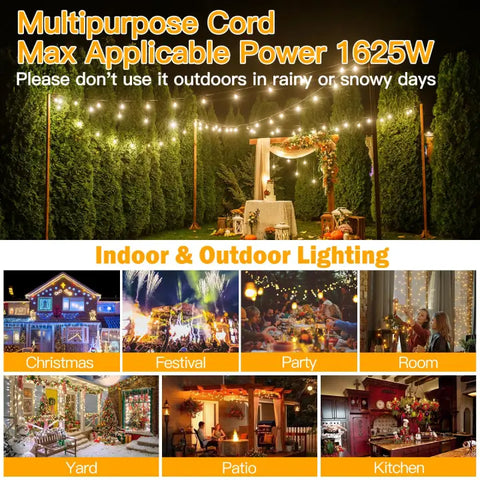 10FT Outdoor Extension Cord for Christmas Lights (AC 125V, 13AMP, 1625W power rated)