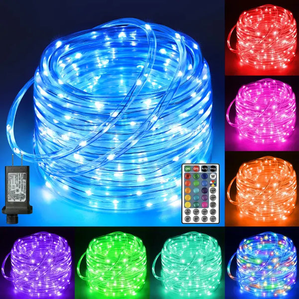 100 LED 33ft 18 Colors Changing Rope Lights (Plug-in, 8 Modes, IP68 Waterproof)