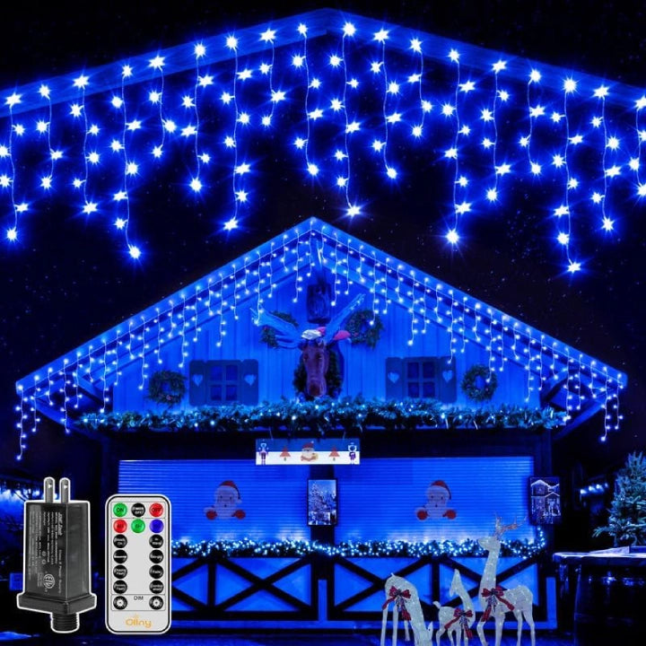 Halloween Christmas Blue Icicle Lights | 400 LED 32ft Connectable