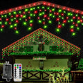 Ollny 396 LED 32ft Red And Green Icicle Lights (Clear Cable, Plug in, 8 Modes), Connectable up to 3 Sets